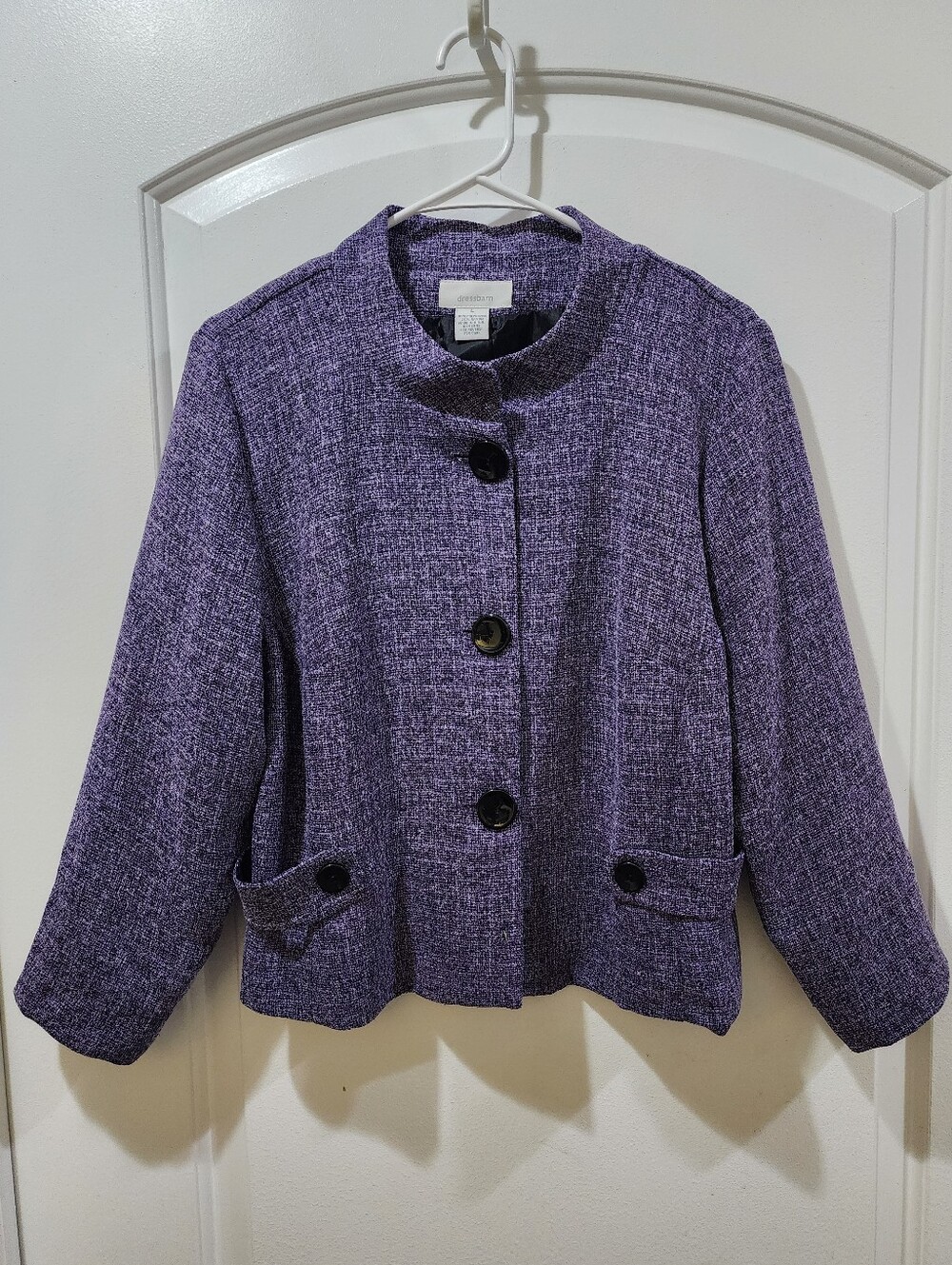 DressBarn Women's Purple Single Breasted Tweed Stand Collar Suit Jacket Large L